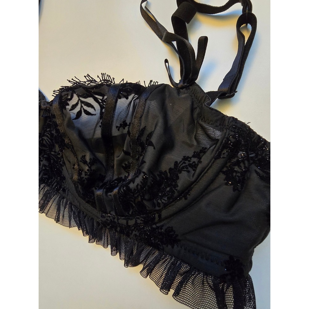 Felina Archive Coquette Velvet Floral Sheer Balconette Bra Women 36B - Picture 3 of 10